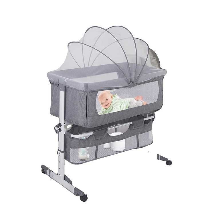 Patut bebe, inaltime ajustabila, design portabil, gri