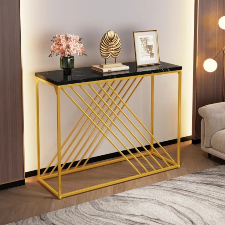 Masuta, finisaj lucios, constructie stabila, aurie, 100x35x77cm