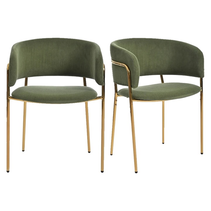 Set de 2 scaune, design modern, picioare ajustabile, verde