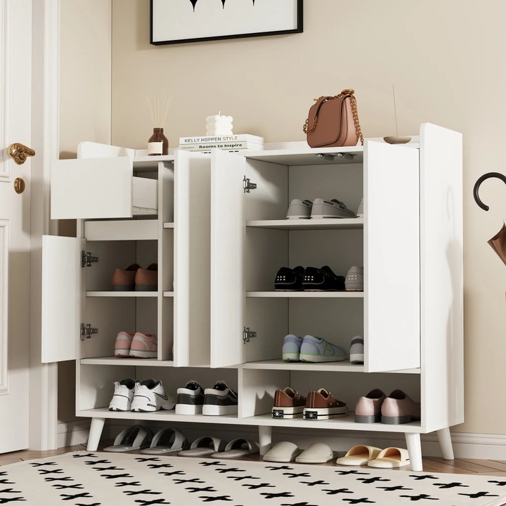 Dulap living, design modern, 4 usi, alb, 47.2"x15.7"x31.5"