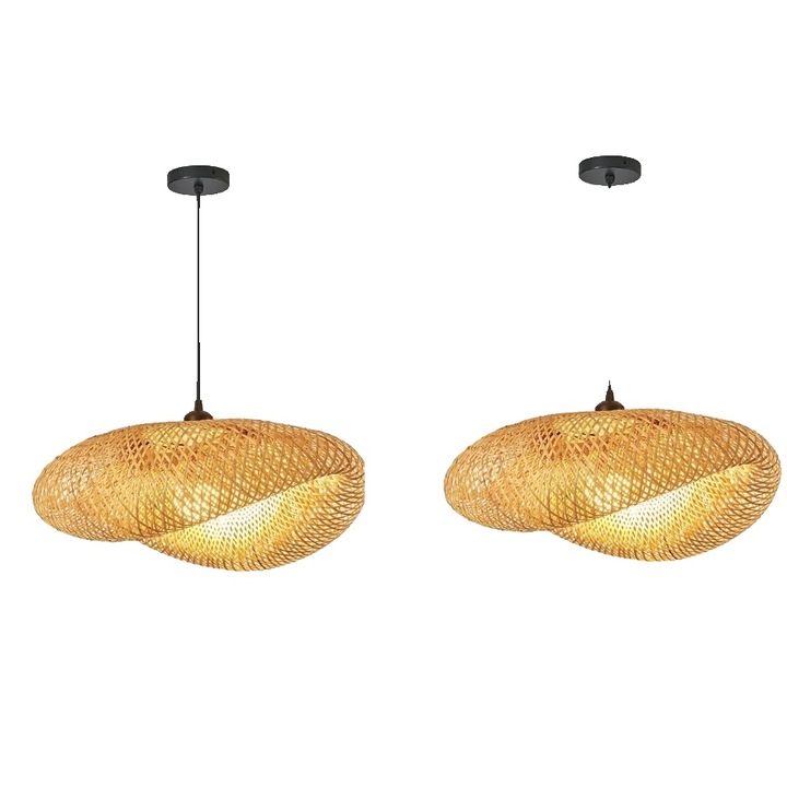 Lustra din bambus, design modern, inaltime ajustabila, set 2 bucati, diametru 40cm, fara bec