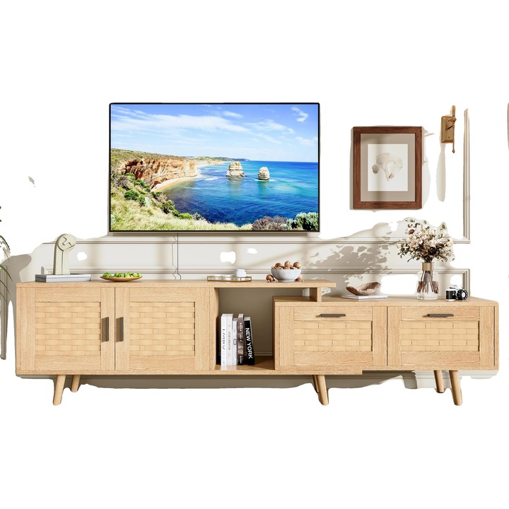 Comoda TV, depozitare practica, design modern, culoare stejar, 146x30x44cm