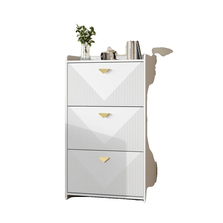 Cipősszekrény, 6 rekeszes, összecsukható ajtók, fehér, 70x30x120cm