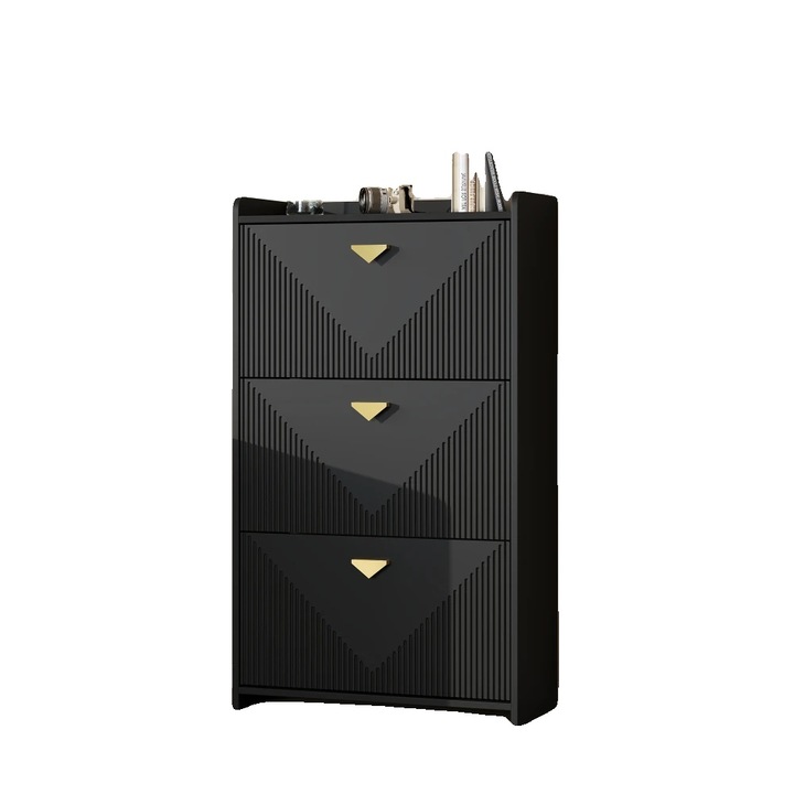 Dulap pantofi, 6 compartimente, usi pliante, negru, 70x30x120cm, set 1pc