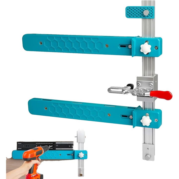 Gabarit pentru glisiere de sertar, ajustabil, suport magnetic, sistem de prindere detasabil, design extensibil