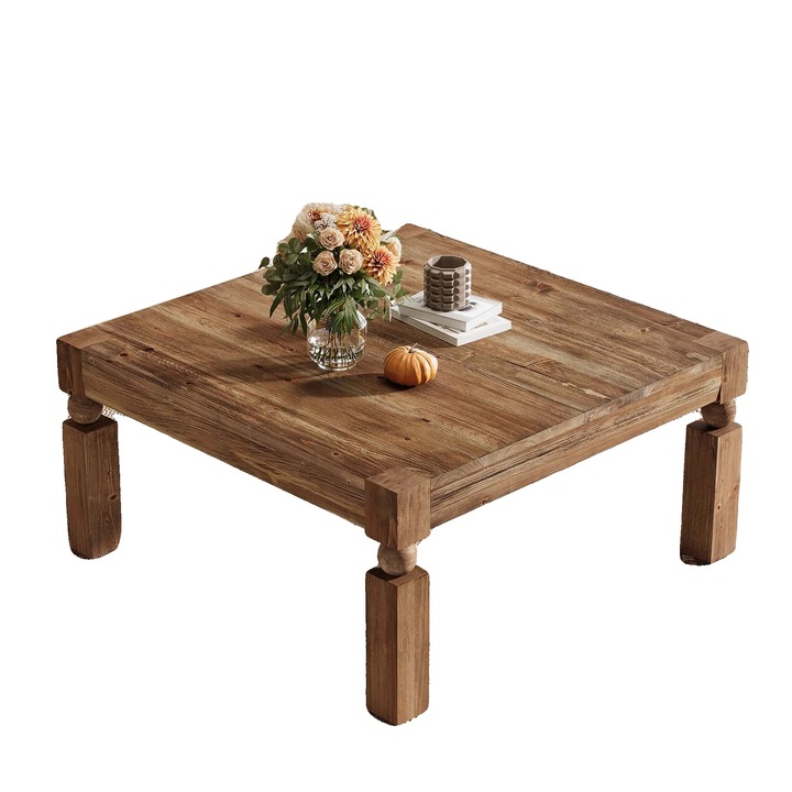 Masa de cafea, stil rustic, constructie solida, maro, 100x100x50cm