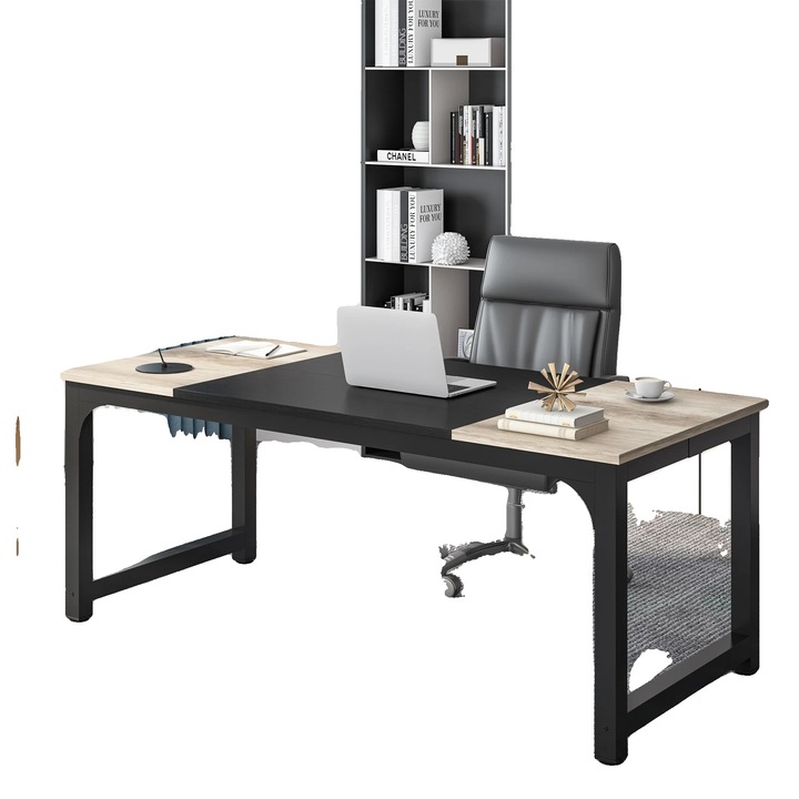 Birou laptop, gri si negru, constructie robusta, asamblare usoara, dimensiuni ample