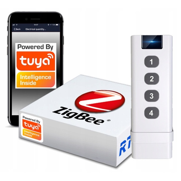 Telecomanda inteligenta, 4 canale, ZigBee Tuya RTX, 12 scenarii, 11x4x1,2cm, alb