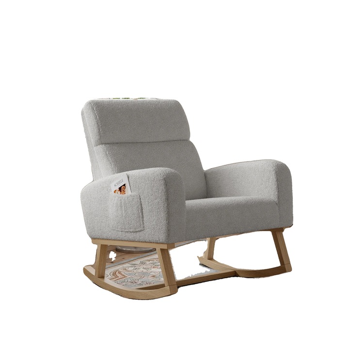 Fotoliu, design modern, gri deschis, material catifea, suport ergonomic