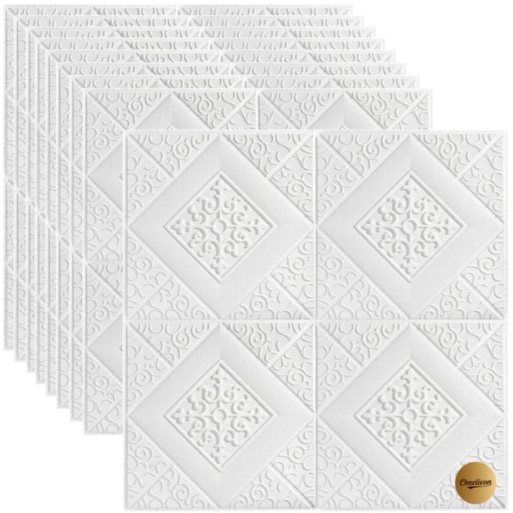 10 db 3D tapéta szett, Omelivon, virág, fehér, 70x70cm, 4.9nm, öntapadós, vízálló