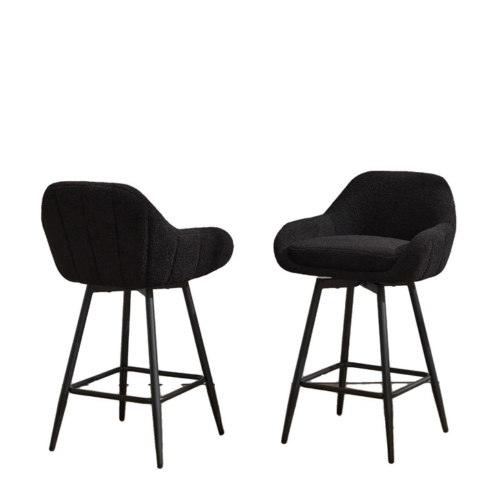 Scaun bar, 360 rotire, tapiterie din catifea, negru, dimensiuni 36-39 inch