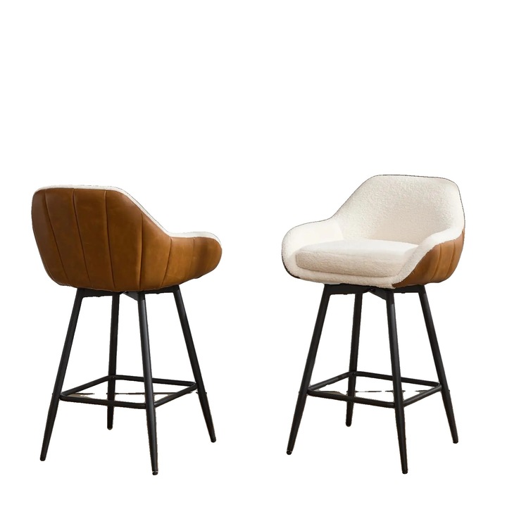 Scaun bar, 360 rotire, tapiterie din catifea confortabila, maro, dimensiuni 36-39 inch