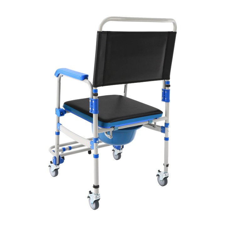 Scaun de toaleta cu roti, multicolor, ajustabil, capacitate 125 kg