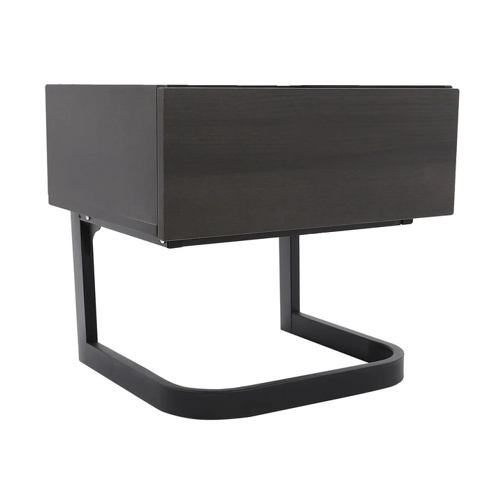 Noptiere, design modern, MDF si otel, negru, 50x40x45cm