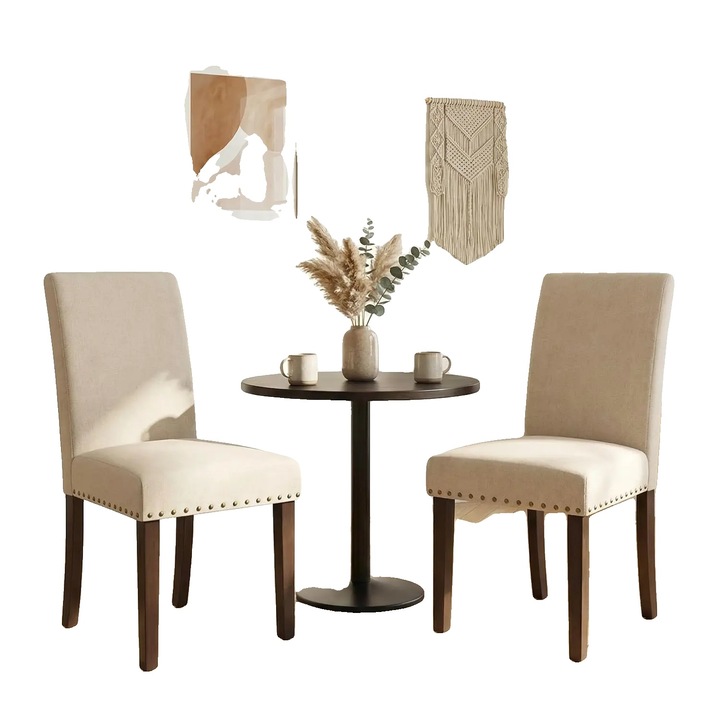 Set de scaune de dining, design modern elegant, bej, 46x59x92cm, 2 bucati