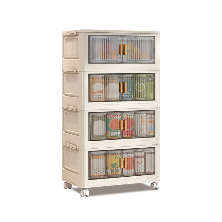 Dulap de depozitare pe roti, Dulap pentru living, Stivuibil, Pliabil, Capacitate mare, Plastic, 80x40x145 cm, Alb