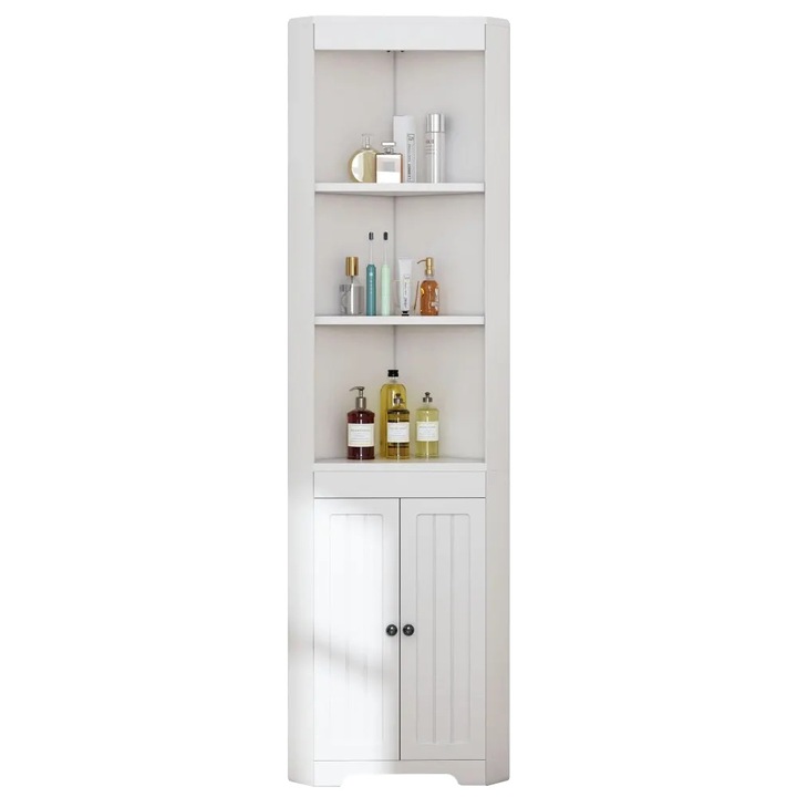 Cabinet de baie, alb, cu compartimente deschise, usi rezistente la umiditate, 12.6x31.4x15.7 in