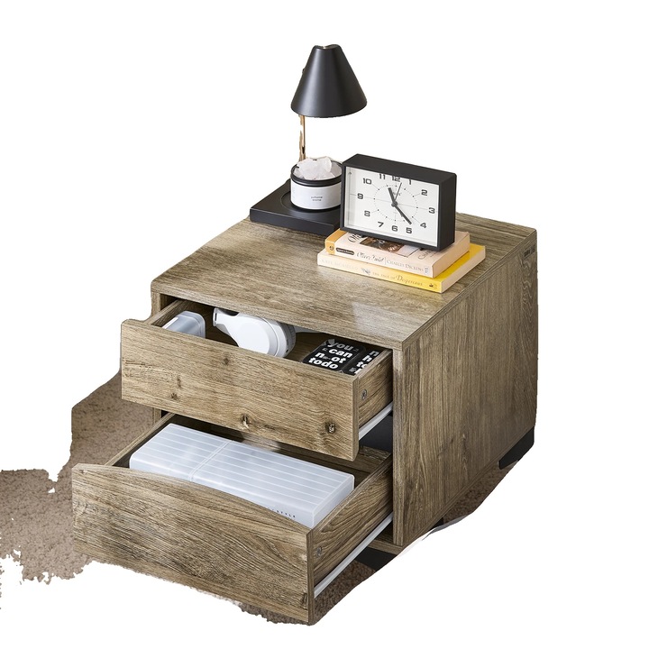 Noptiere, design modern, 2 sertare, kaki inchis, 40x40x47cm