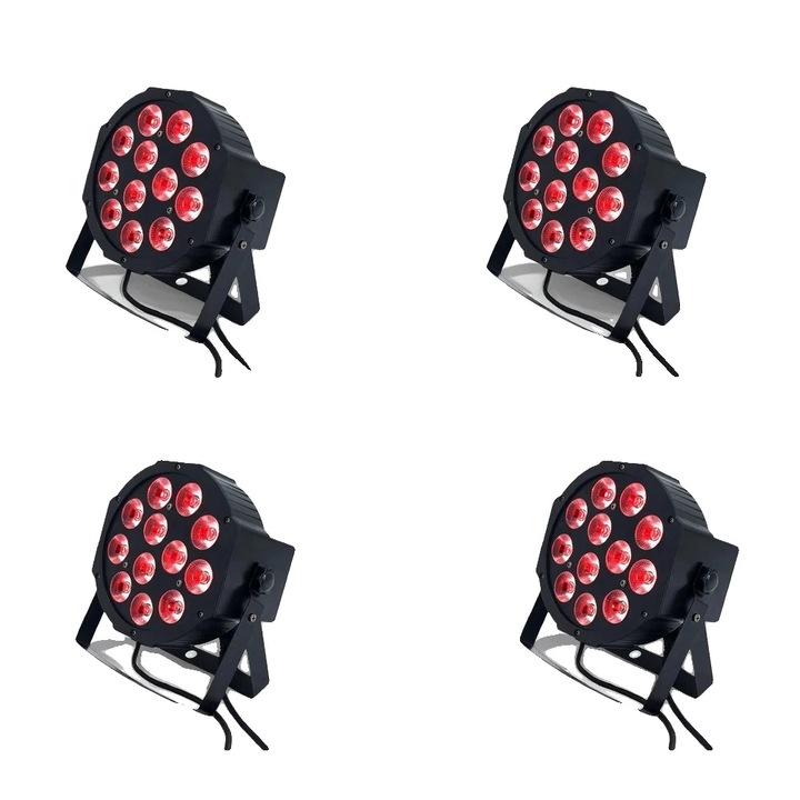 Осветително оборудване, 12x18w RGBWAUV, комплект 4 бр., DMX контрол, EU щепсел
