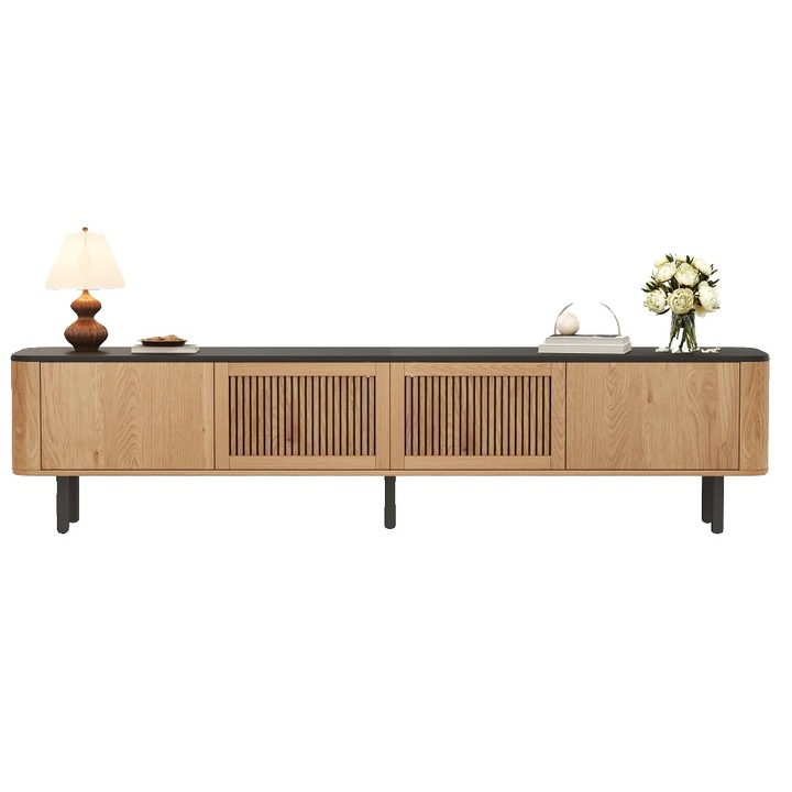 Comoda TV, design modern, 4 compartimente, stejar, 190x35x45cm