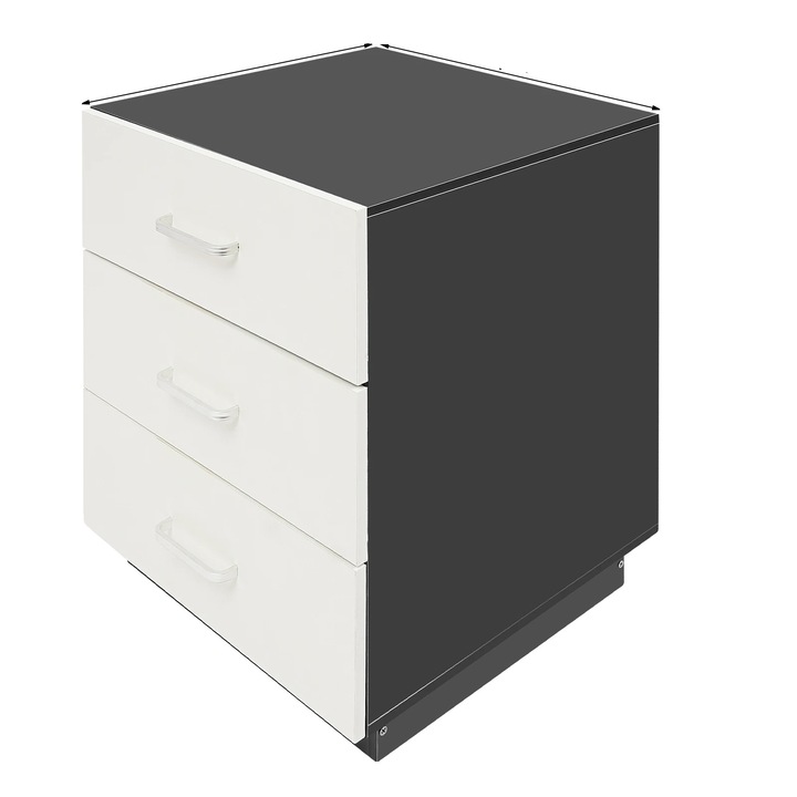 Noptiere, 3 sertare, design modern, alb cald, 40x40x58cm