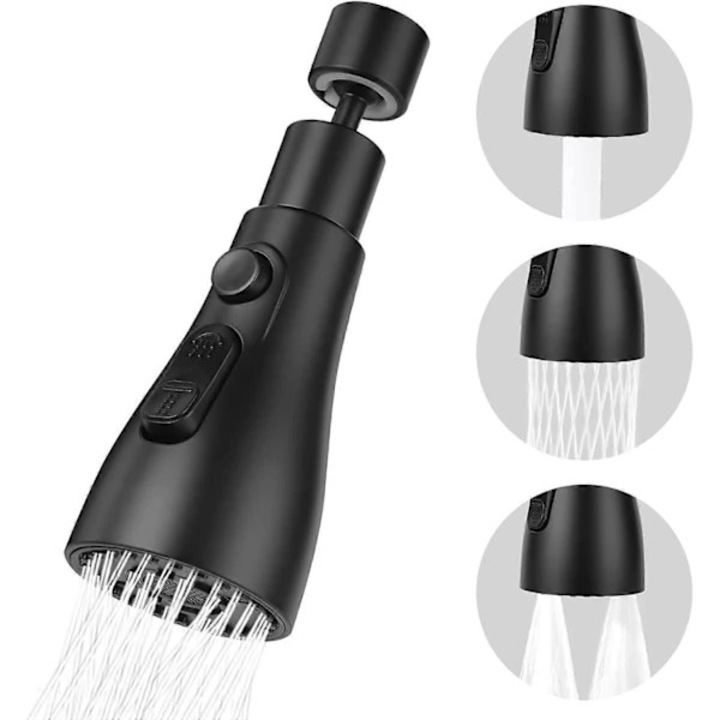 Spray pentru baterie de bucatarie, 3 moduri, crom, adaptor 360, set