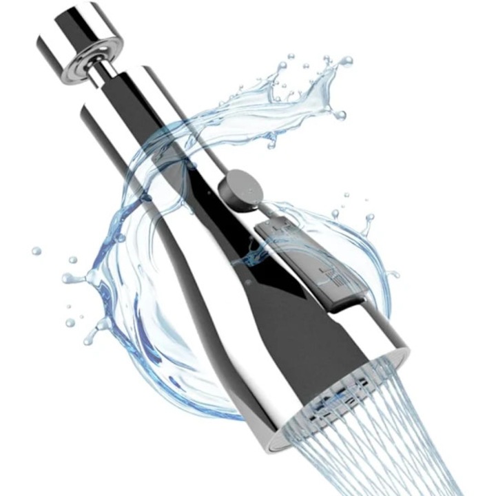 Aerator rotativ 360 pentru baterii de bucatarie, adaptor de extensie, 3 moduri de pulverizare, cromat