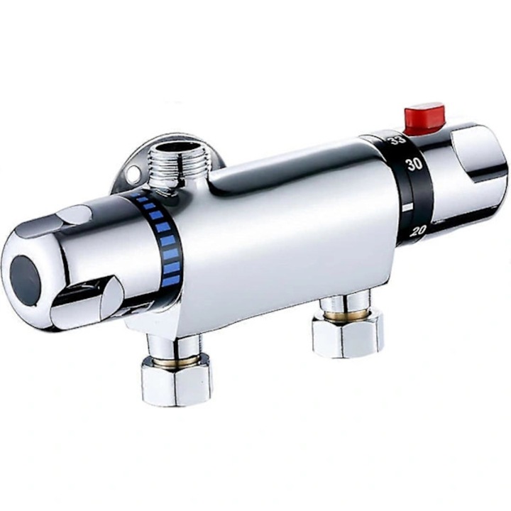 Termosztátos csaptelep, 30x15x6cm, rozsdamentes acél, réz, hideg-melegvíz hőmérséklet-szabályozás