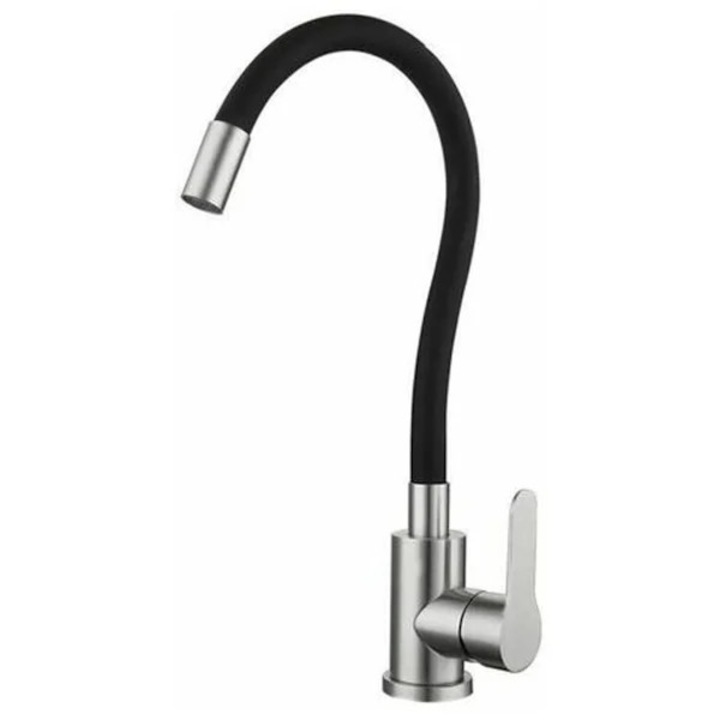 Baterie sanitara flexibila cu spout inalt, rotativa 360°, neagra, pentru chiuveta cu montaj simplu