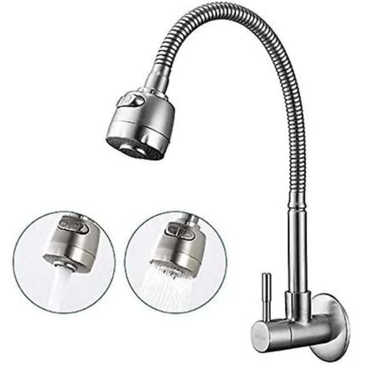 Konyhai csaptelep, 360°-ban forgatható, rozsdamentes acélból, falra szerelhető, hidegvizes, 1 db.