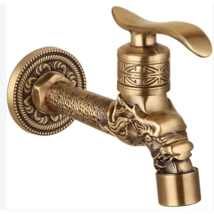 Falra szerelhető csaptelep, sárkány design, sárgaréz szerkezet, szálcsiszolt felület, hideg víz