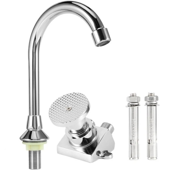 Baterie sanitara cu pedala, cupru, 21.5x16.5x8cm, argintie, set complet