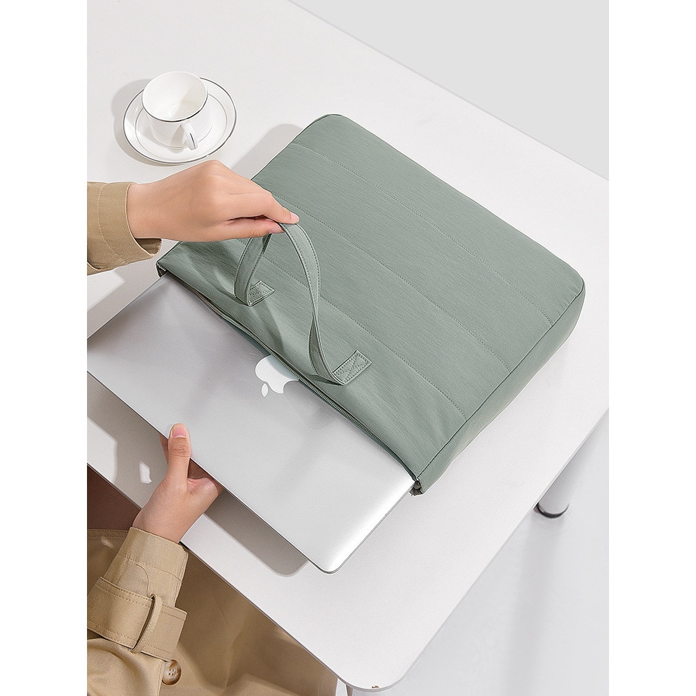 Geanta pentru laptop, ultra-usoara, rezistenta la uzura si la socuri, cu capacitate mare, potrivita pentru laptopuri de 14, 5 inci, ORBER, poate fi purtata in mana, din poliester si catifea, 38 x 7 x 29 cm, verde