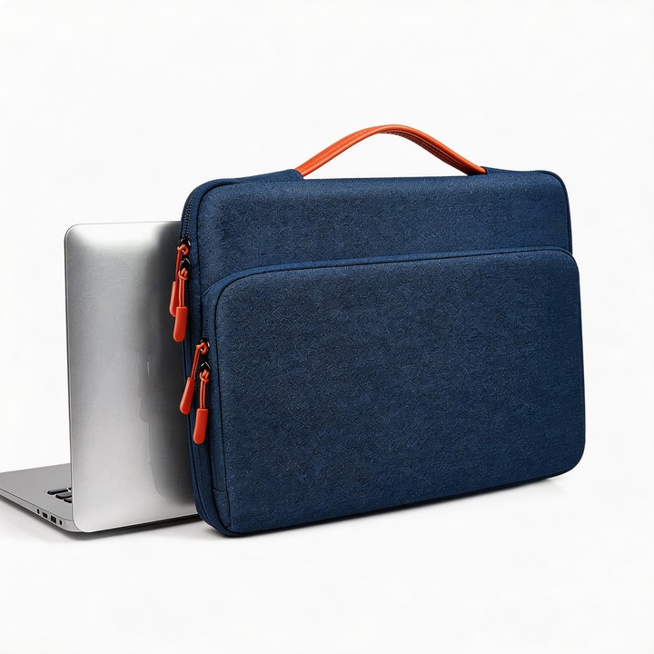 Omelivon® Geanta Laptop Portabila 13-16 Inch, Impermeabila si Rezistenta la Socuri, 4 Compartimente, Design Slim si Elegant, Compatibila MacBook Pro, Air, Ultrabook, Notebook, Albastru inchis