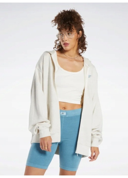 Bluza dama Reebok, bej, 100% bumbac, cu gluga, marime S