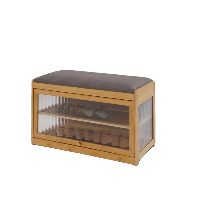 Dulap pantofi, 2 niveluri, bambus, 80x30x45cm, capacitate 70kg