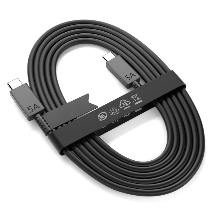 Cablu USB-C la USB-C, 5A, 45W, super rapida Type C cablu incarcare, compatibil Samsung Galaxy S26 S25 S24 Ultra FE Edge, S23 S22 A17 A16 A57 A56, Tab A9 S10 S9 ZFold 7, culoare negru, 1 m