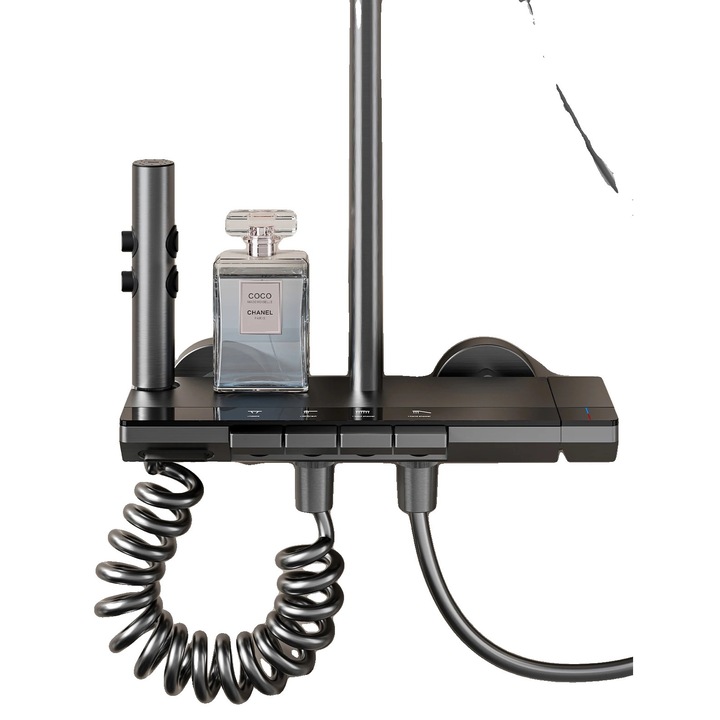 Csaptelep szett, állítható magasságú, kettős meleg/hidegvíz szabályozás, termosztatikus funkció, krómozott felület, 12x16in