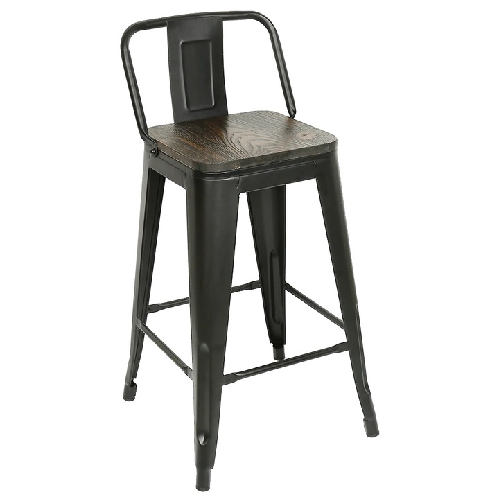 Scaun bar, stil industrial, constructie metalica, negru, 84x42x42cm