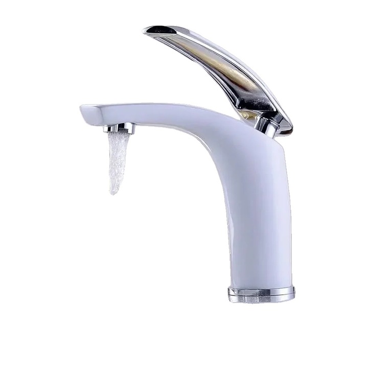 Szaniter csaptelep, modern design, fehér, egylyukú beépítés