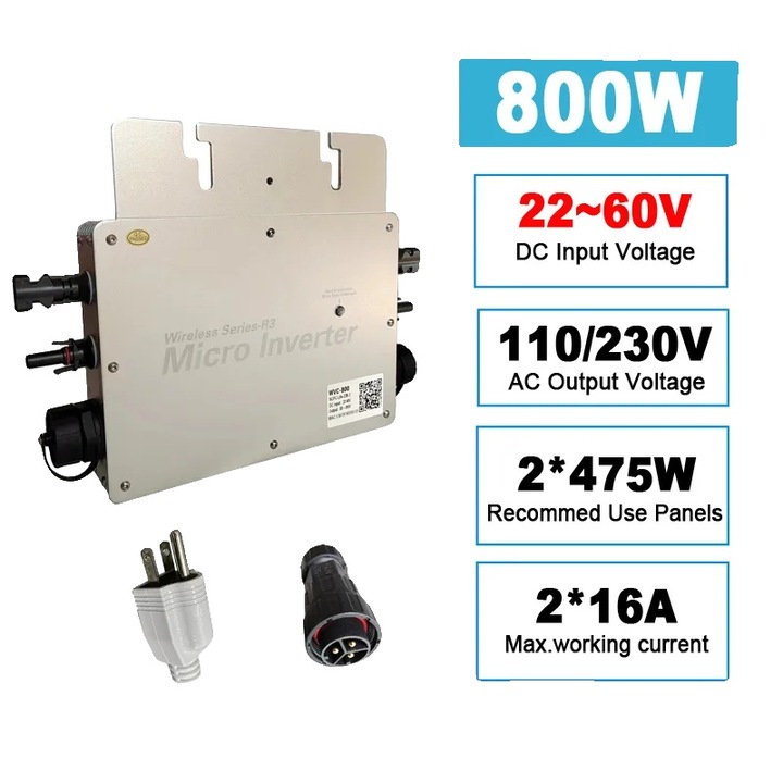 Inverter solar 800W, Wi-Fi, 110V/230V, 22-60V, 350x250x80mm