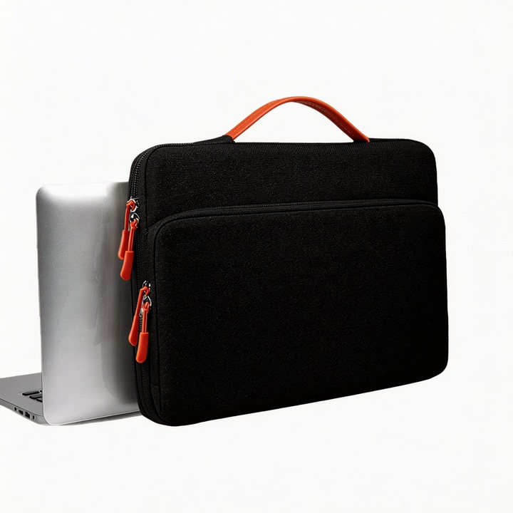 Omelivon® Geanta Laptop Portabila 13-16 Inch, Impermeabila si Rezistenta la Socuri, 4 Compartimente, Design Slim si Elegant, Compatibila MacBook Pro, Air, Ultrabook, Notebook, Negru