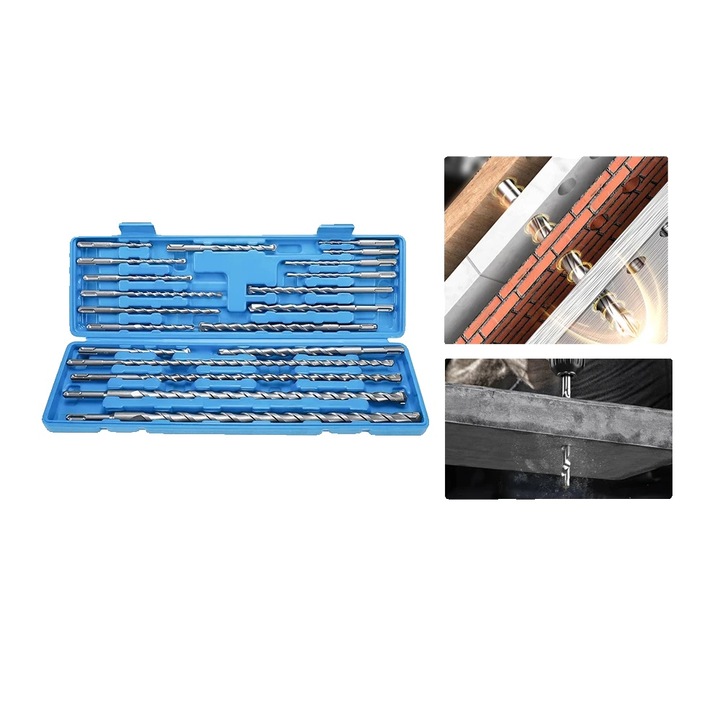 Set burghie pentru beton, 5-20 mm, 20 buc, 40Cr otel carbon, tip combinatie, design SDS