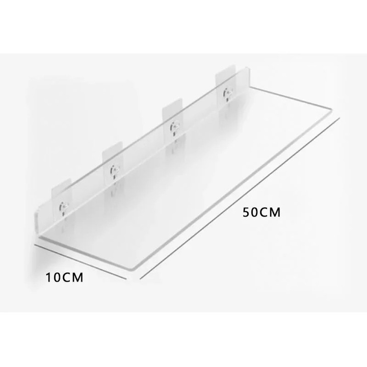 Raft de depozitare, acrilic transparent, montat pe perete, L 50x10cm