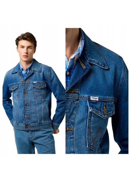 Jacheta Barbati, Wrangler, Denim Jacket, Regular Fit, Maneca Lunga, Cu Guler, Design Clasic, Denim Aspect, Bumbac, M INTL, Albastru