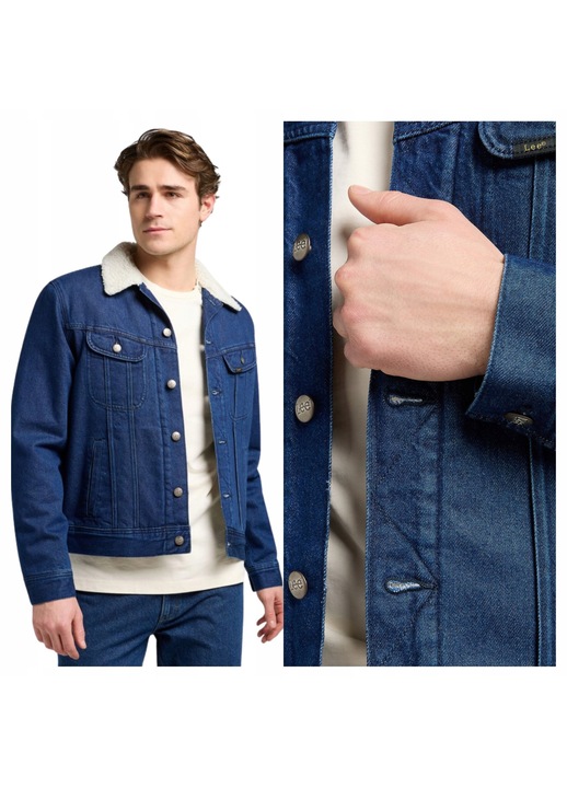 Jacheta Barbati, Lee, Sherpa Jacket, Regular Fit, Maneca Lunga, Cu Guler, Design Clasic, Denim Aspect, Bumbac, Albastru, Albastru