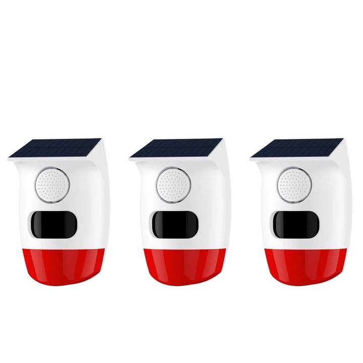 Set alarma de securitate solara, 120dB, detectie miscare PIR, 3 bucati