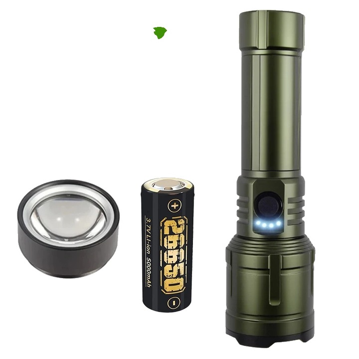 LED фенер, 5000MAH, Type-C презареждаем, зелен, 17.5x5x3.6cm, 5 режима на осветление