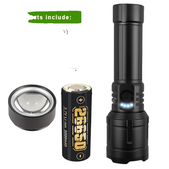 LED фенер, 5000MAH, презареждаем Type-C, 5 режима на осветление, водоустойчив, 17.5x5x3.6см, черен
