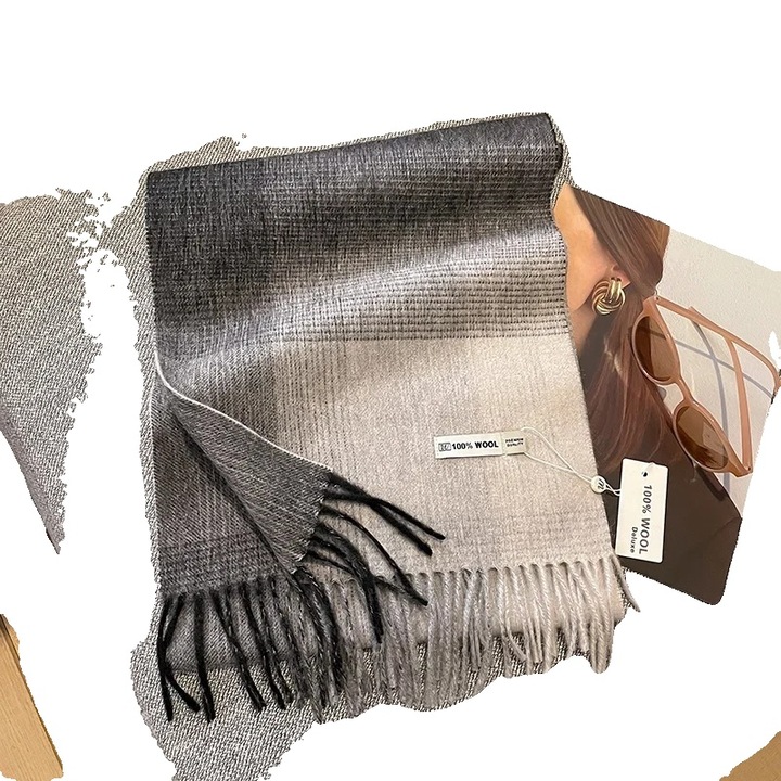 Esarfa din lana, model tartan, neagra, 180x30cm